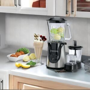 خلاط زجاجي مع مطحنة ومفرمة 600 وات - ابيض واسود، 1.5 لتر - بلاك اند ديكر