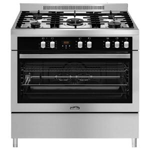طباخ غاز مدمج بفرن ،5 شعلات بروفيشنال، 90×60 سم، ستانلس ستيل بوجه مرايا - سمفير
